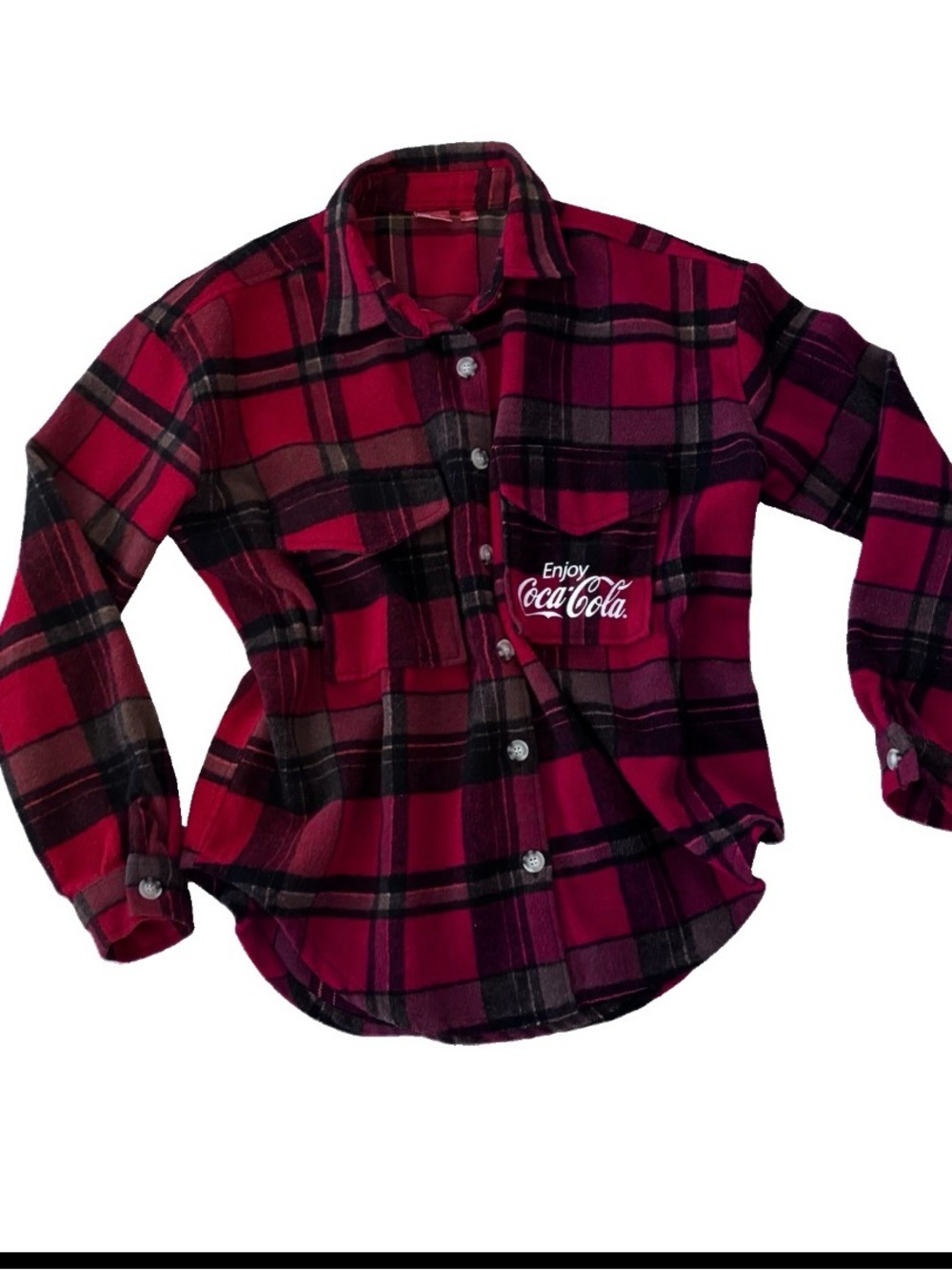 Coca-Cola Women’s Oversized Wool Blend Plaid Flannel Shacket Medium